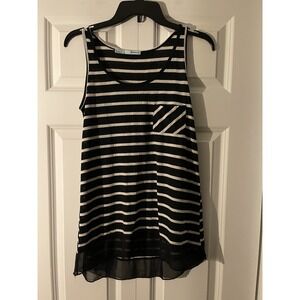 Maurices Sleeveless Cami Tank Top Layered Hem small black and white striped